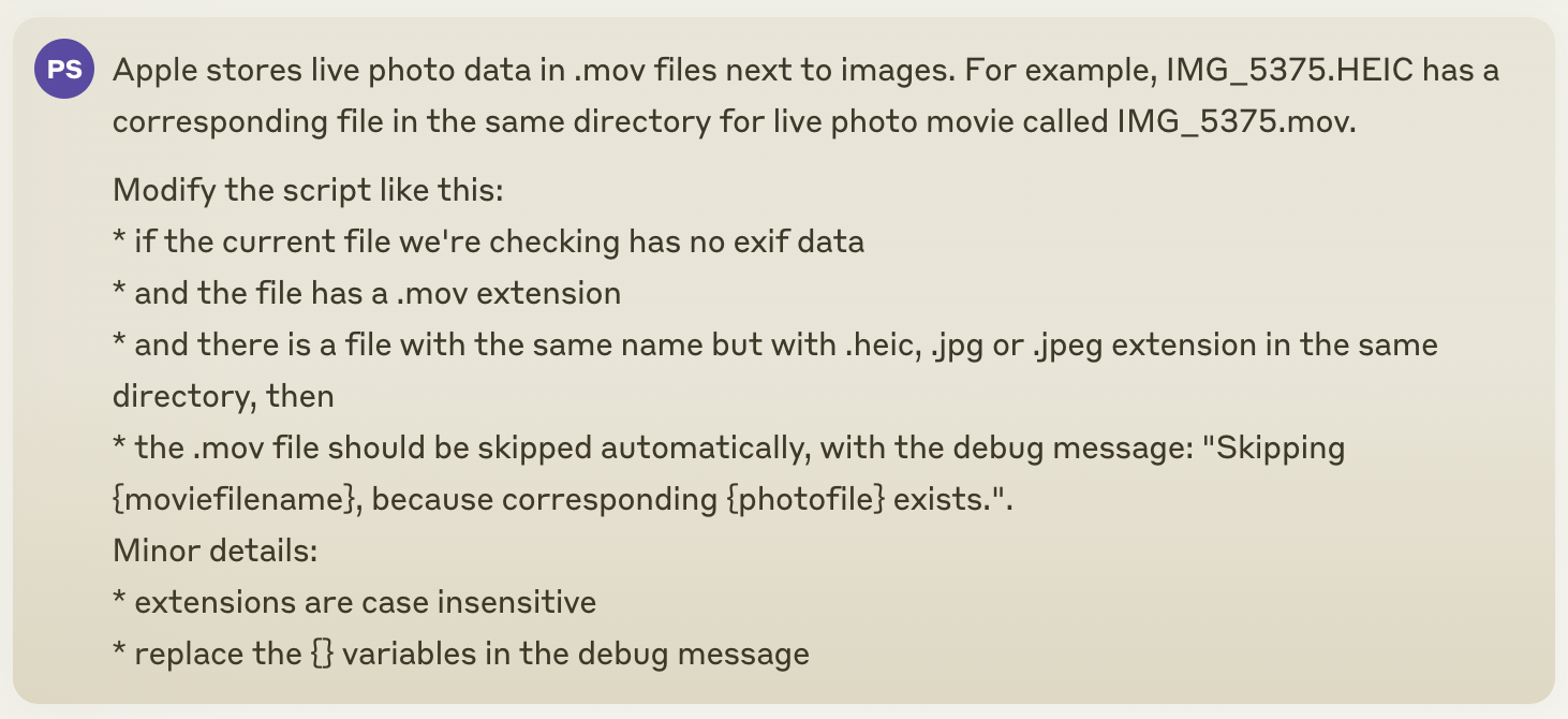 Script modification to handle live photos better